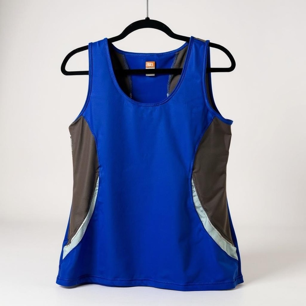 Lucy Tank Top Women Medium Blue Tech Activewear Mesh Panel‎ Racerback